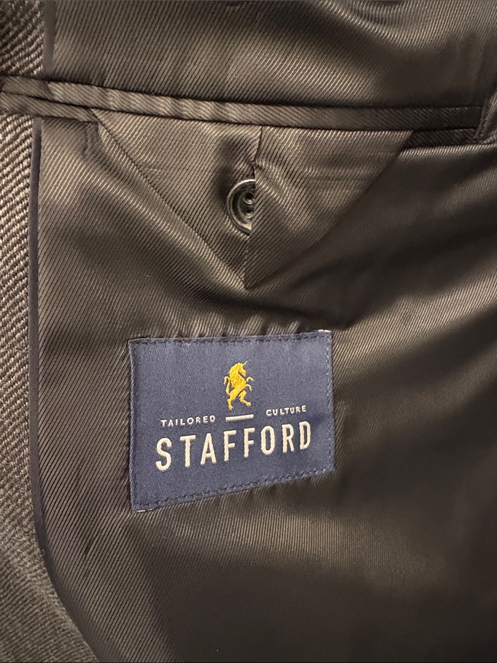 Stafford Men's Dark Charcoal Wool Notch-Lapel Two-Button Blazer 52R Sport Coat - Picture 5 of 12
